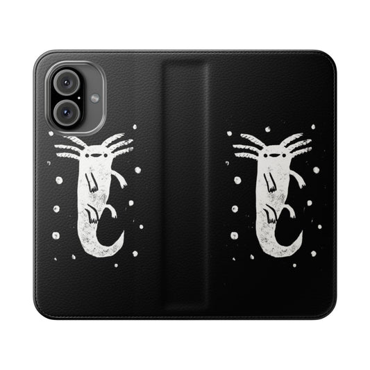 Colorful axolotl print on a protective phone case