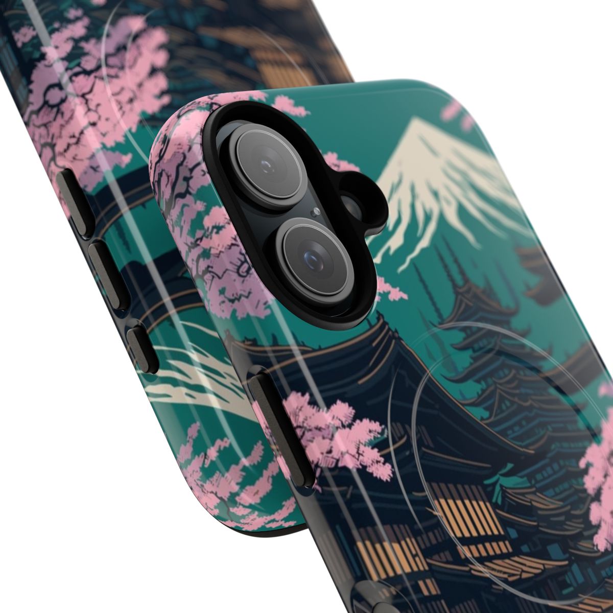 Magnetic phone case with a Japanese town-inspired anime art design - Detail