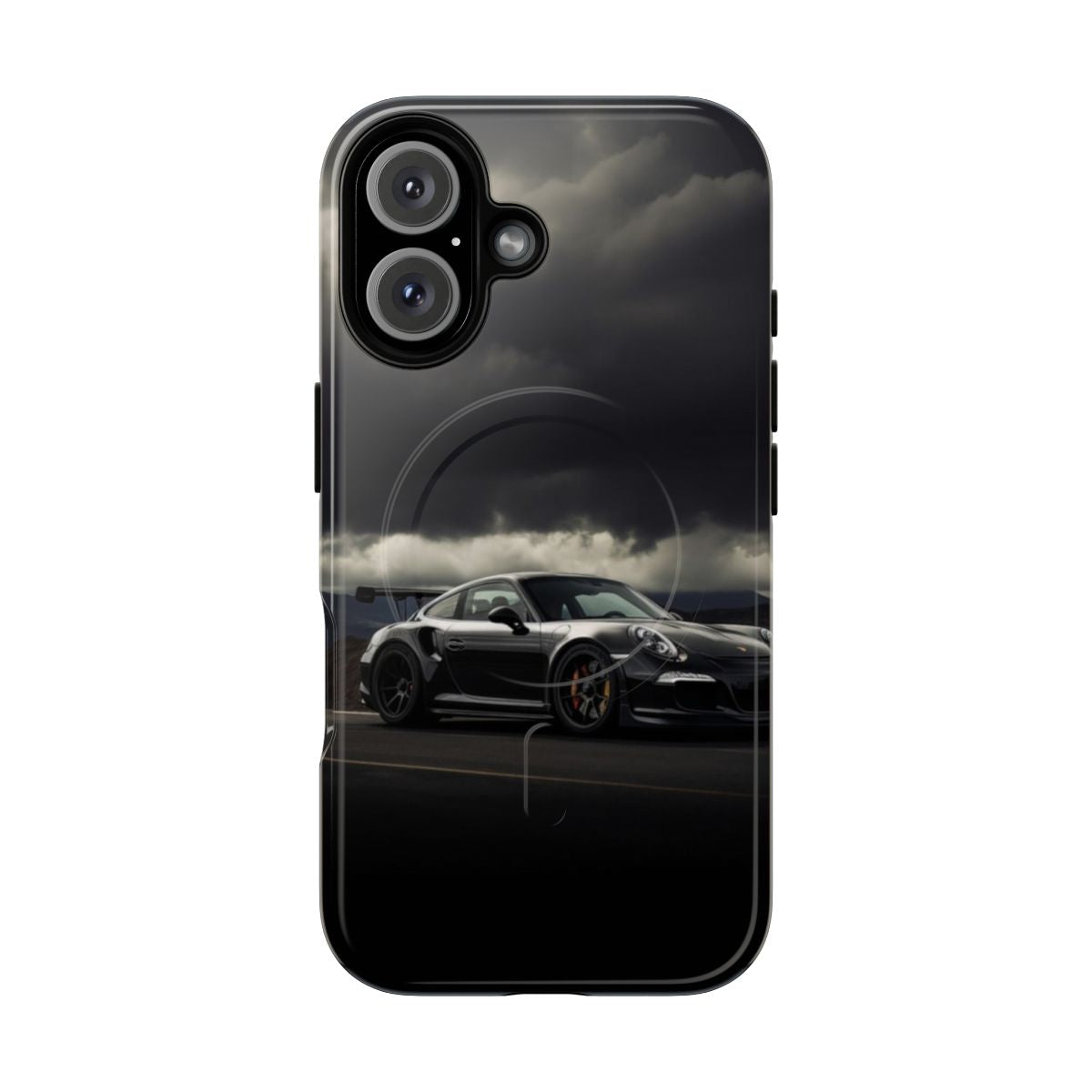 Porsche-inspired magnetic phone case with a dark, stormy design