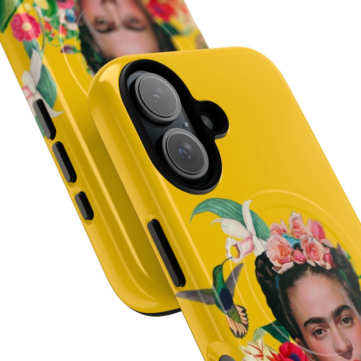 Frida Kahlo-inspired phone case with colorful floral and exotic bird design - Detail