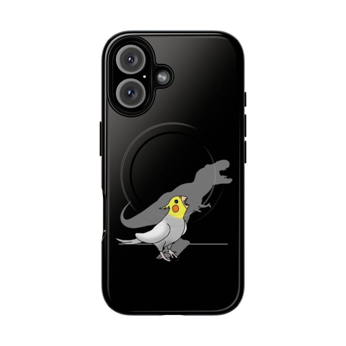 Dinosaur shadow silhouette design on a cockatiel phone case