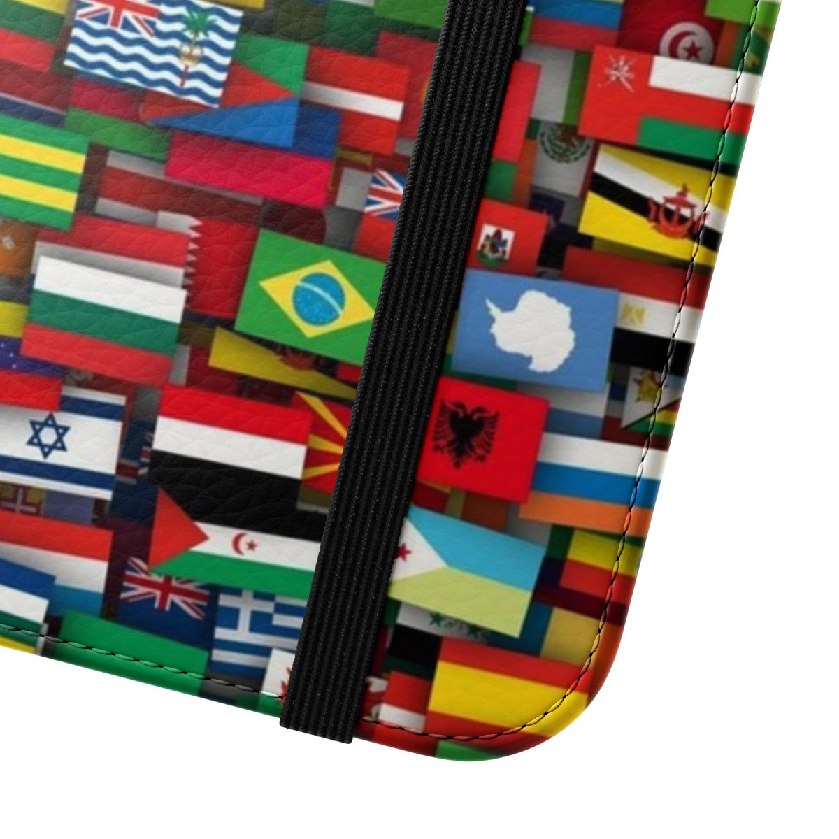 International flags phone case with colorful country flag patterns - Close Up