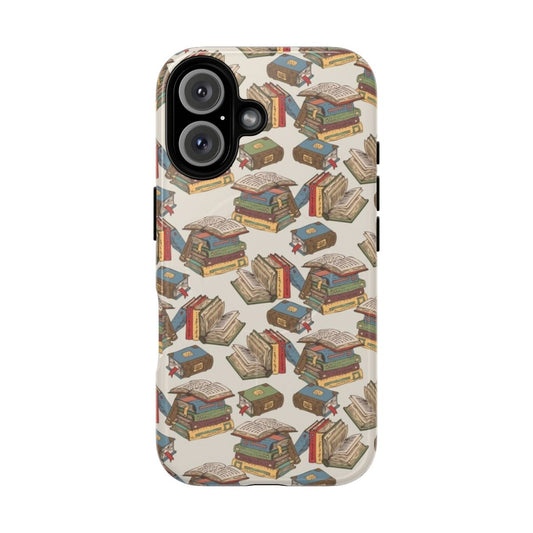 Colorful patterned phone case with a book-inspired design