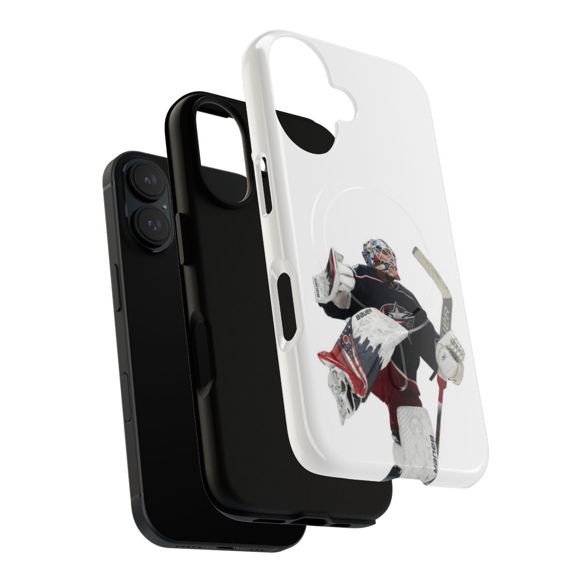 Durable hockey phone case with an image of NHL player Elvis Merzlikins - Layers