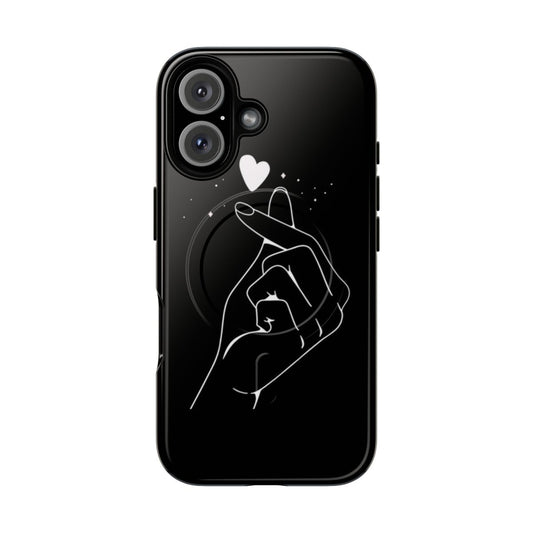 Finger Heart Magnetic Phone Case with Black and White Design