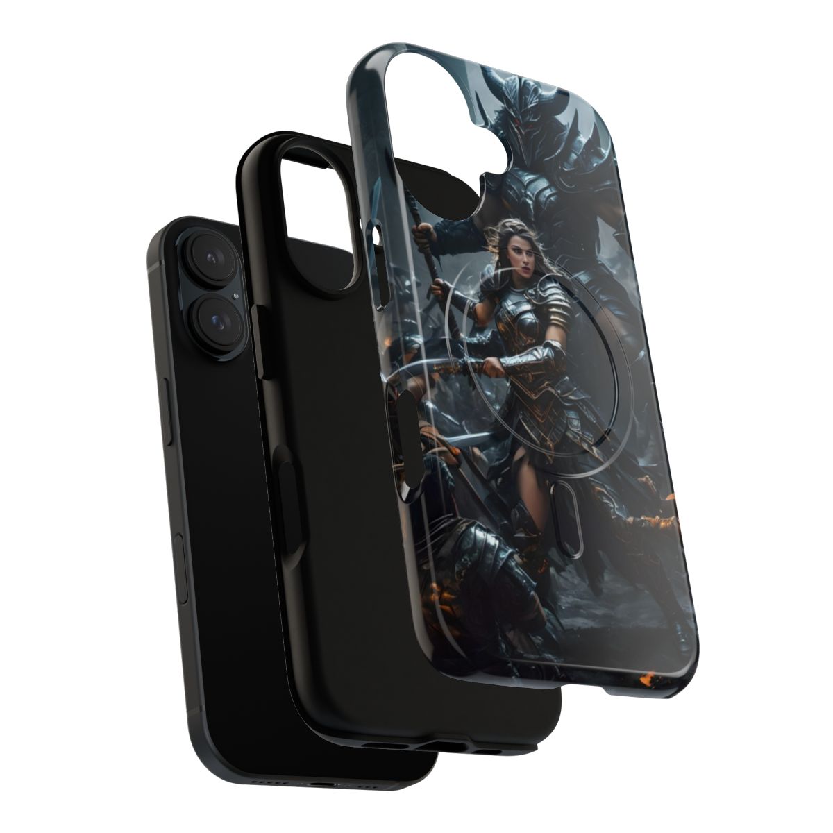 Durable fantasy-themed phone case with battle and action design - Layers