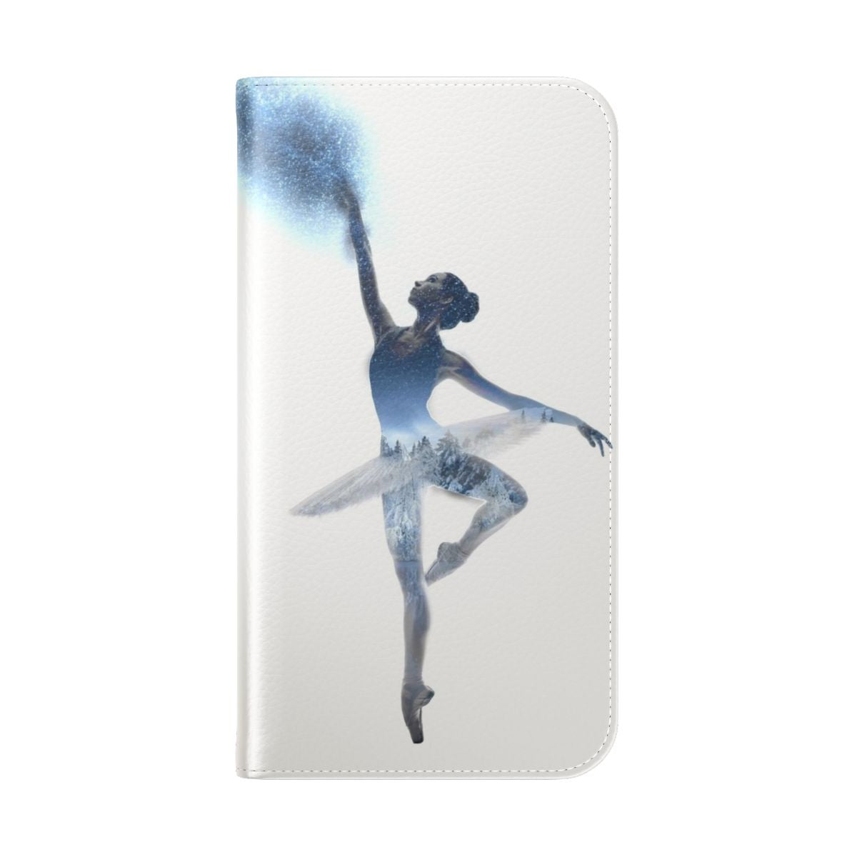 A stylish flip cover phone case featuring a dancing ballerina silhouette against a starry background, perfect for ballet and dance enthusiasts. - Folded Back