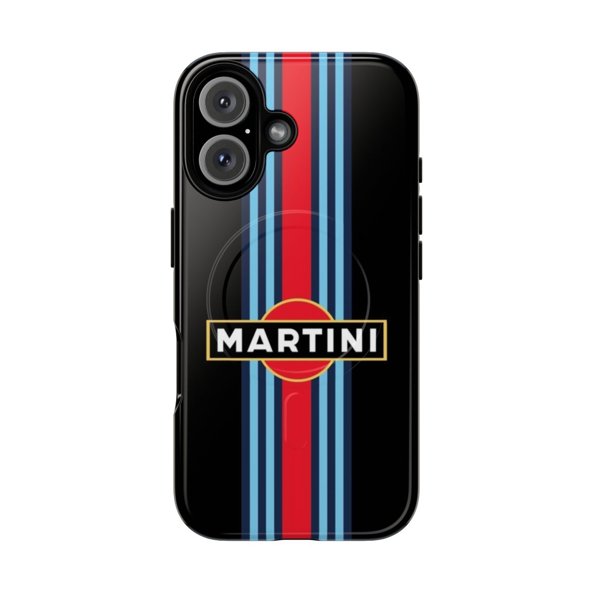 Retro-style magnetic tough phone case with martini racing stripes