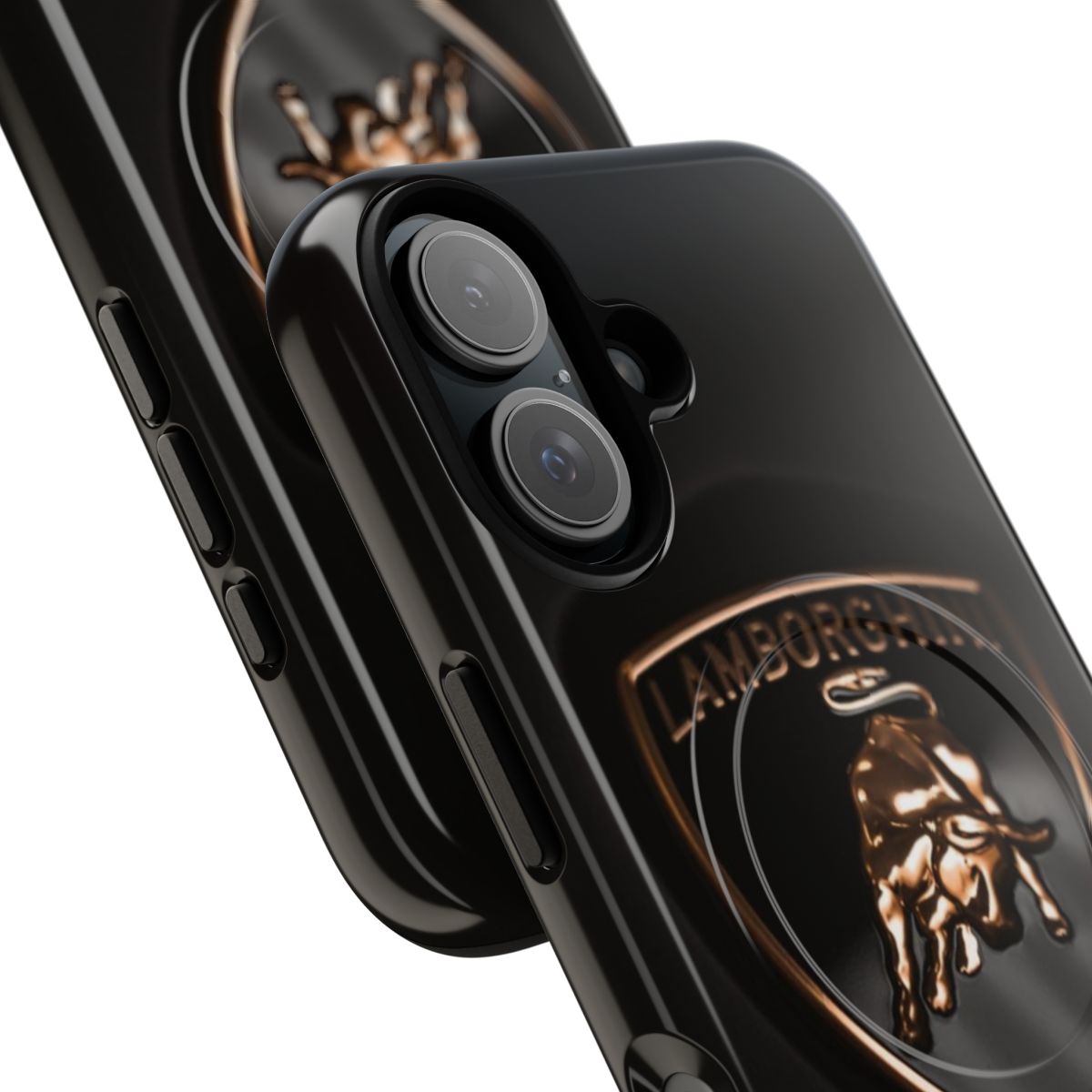 Black Lamborghini logo on a durable magnetic phone case - Detail