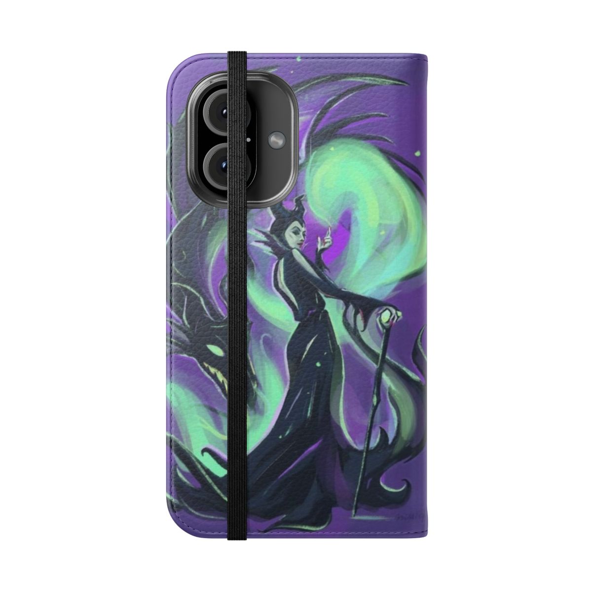 Maleficent-inspired flip cover phone case with a beautiful purple design - Folded Front