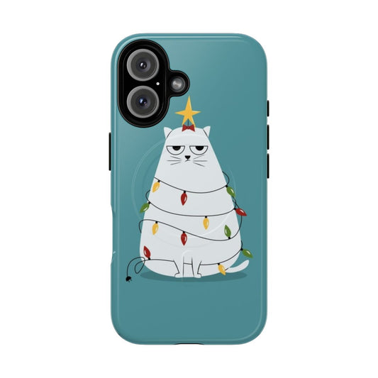 Grumpy Christmas cat phone case with magnetic protective design