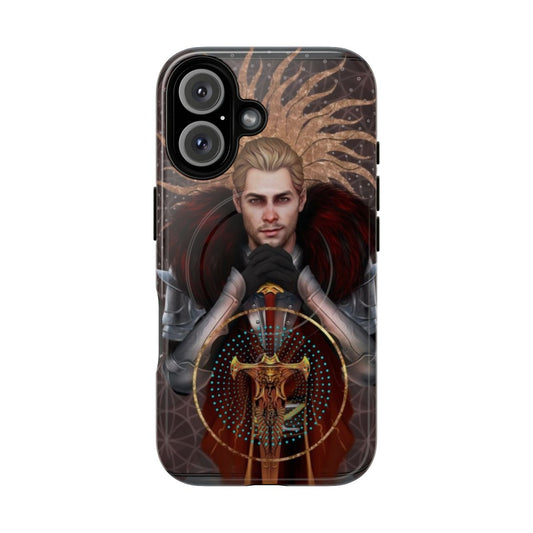 Magnetic fantasy tarot-themed phone case with dragon age and templar imagery