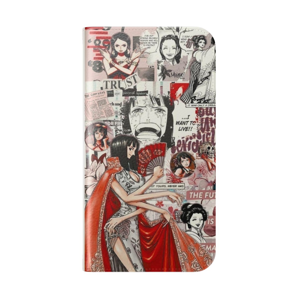 Anime flip cover phone case featuring the character Nico Robin from the popular anime series One Piece - Folded Back