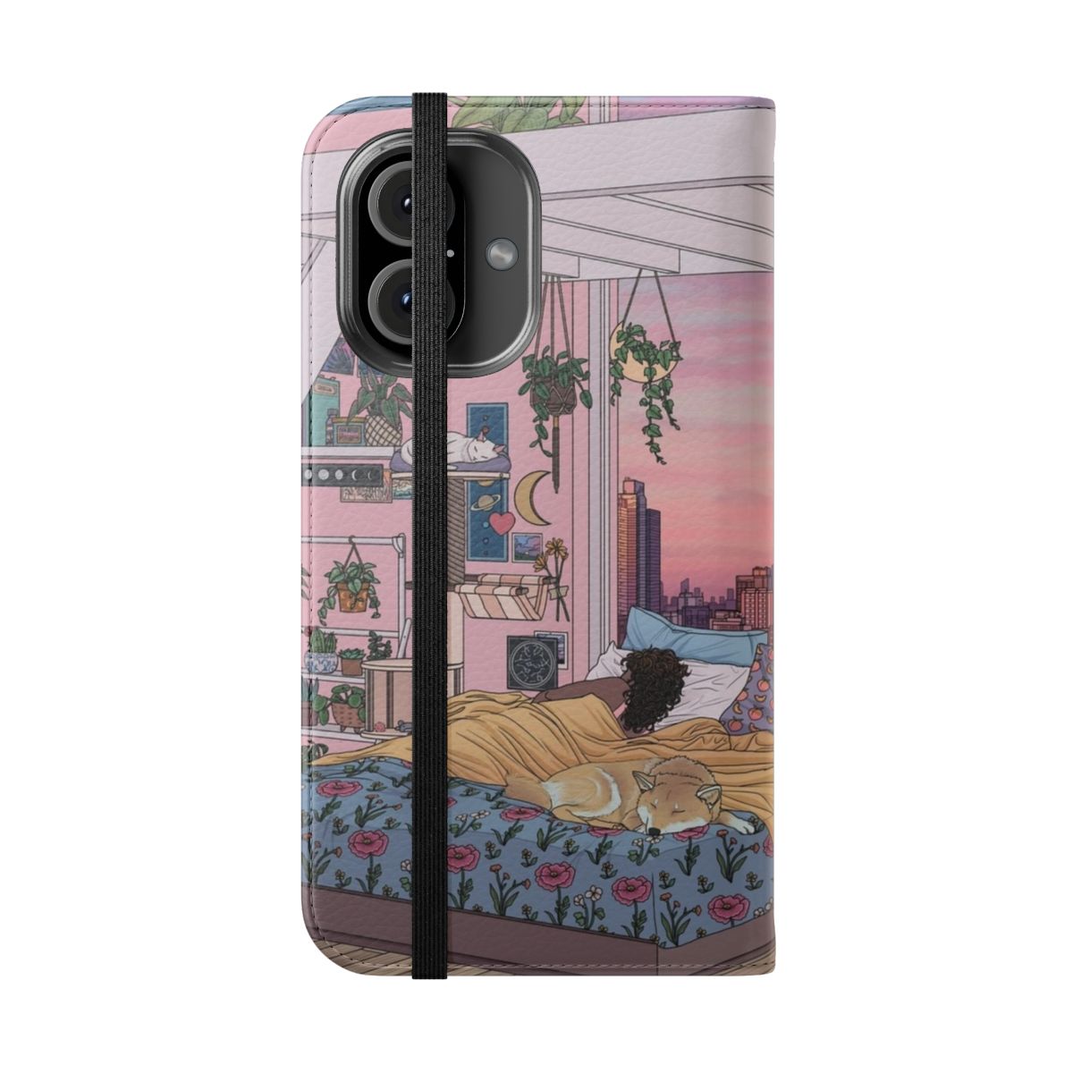 Pastel-colored phone case with floral and nature-inspired design - Folded Front