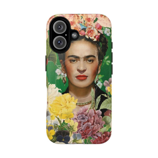 Frida Kahlo-inspired magnetic tough phone case with floral patterns