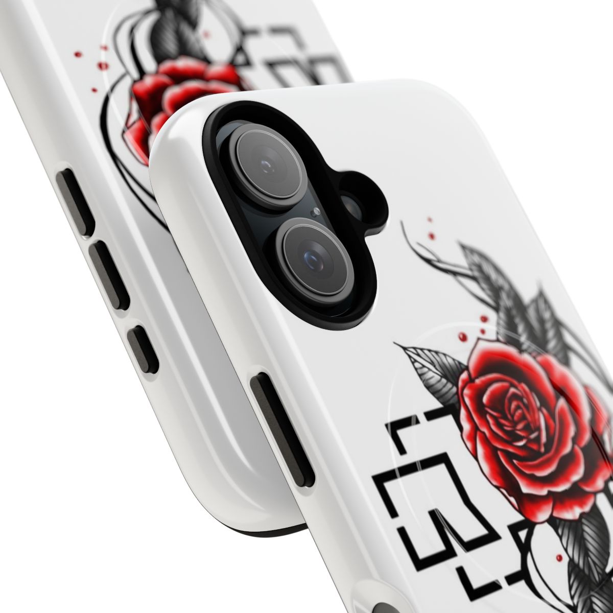 Magnetic tough phone case featuring a floral design with roses and leaves - Detail