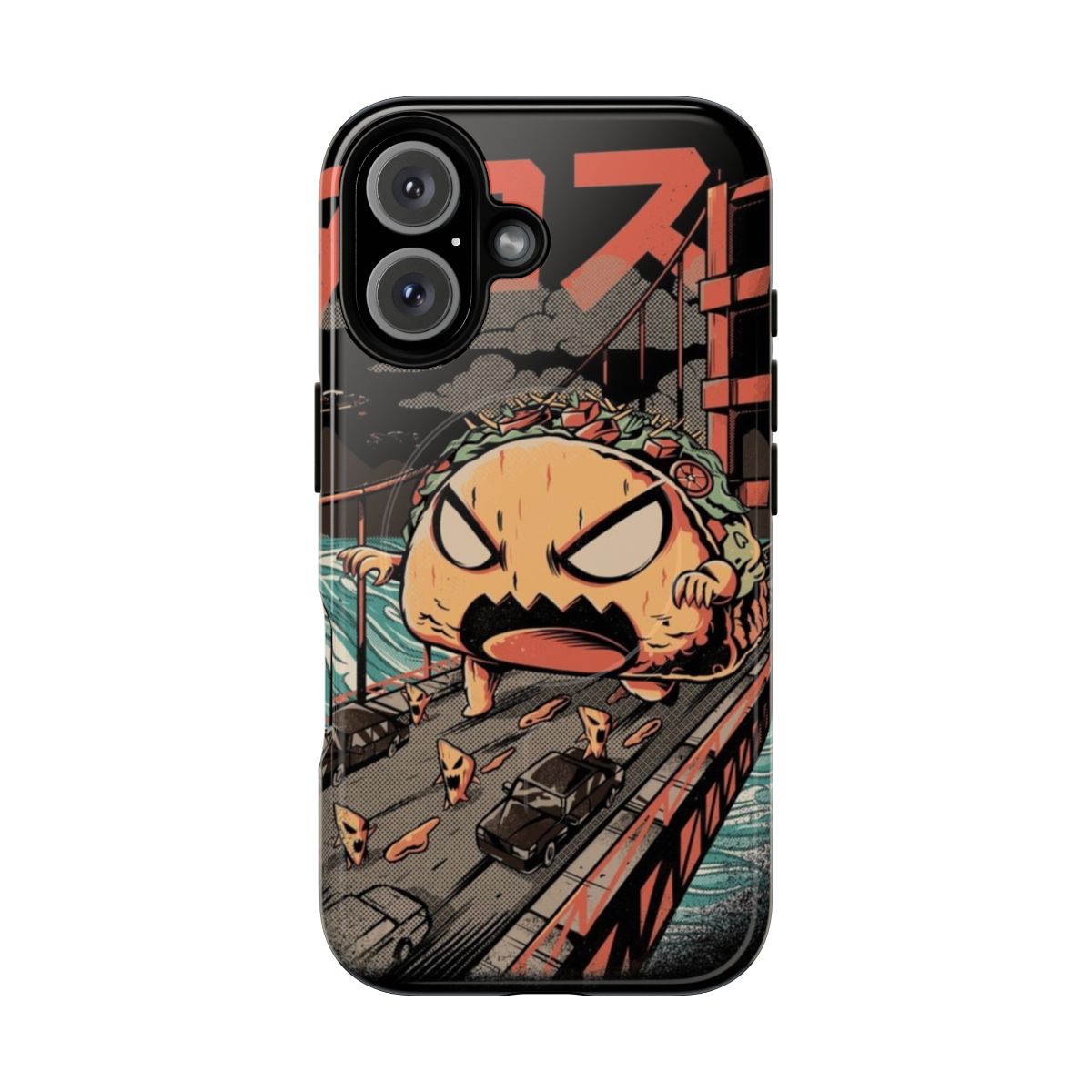 Magnetic tough phone case with a monster, kaiju-inspired Japanese design