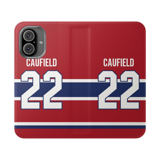 Montreal Canadiens phone case featuring a custom design with player Cole Caufield's jersey