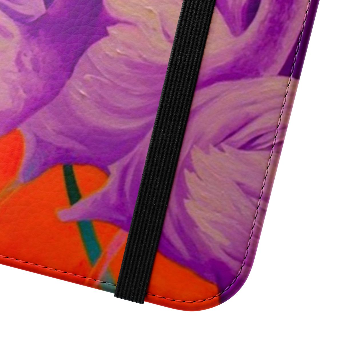 Vibrant purple flamingo-themed phone case with artistic design - Close Up