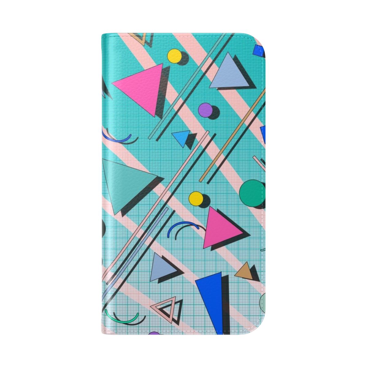 Vibrant retro 80s inspired phone case with abstract memphis-style pattern and neon colors - Folded Back