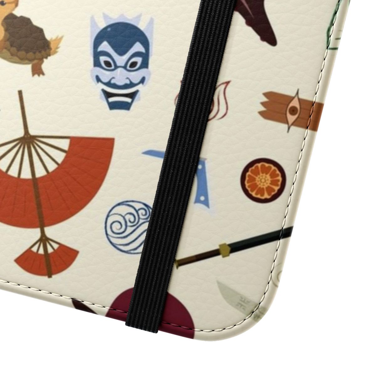 Colorful flip cover phone case featuring an Avatar: The Last Airbender-inspired pattern design. - Close Up