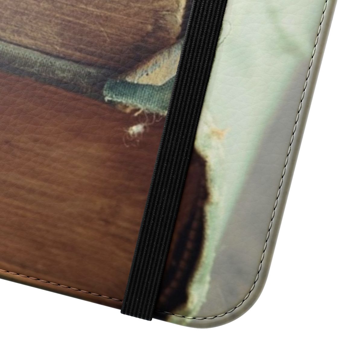 Vintage-style phone case with a worn, book-inspired cover design - Close Up