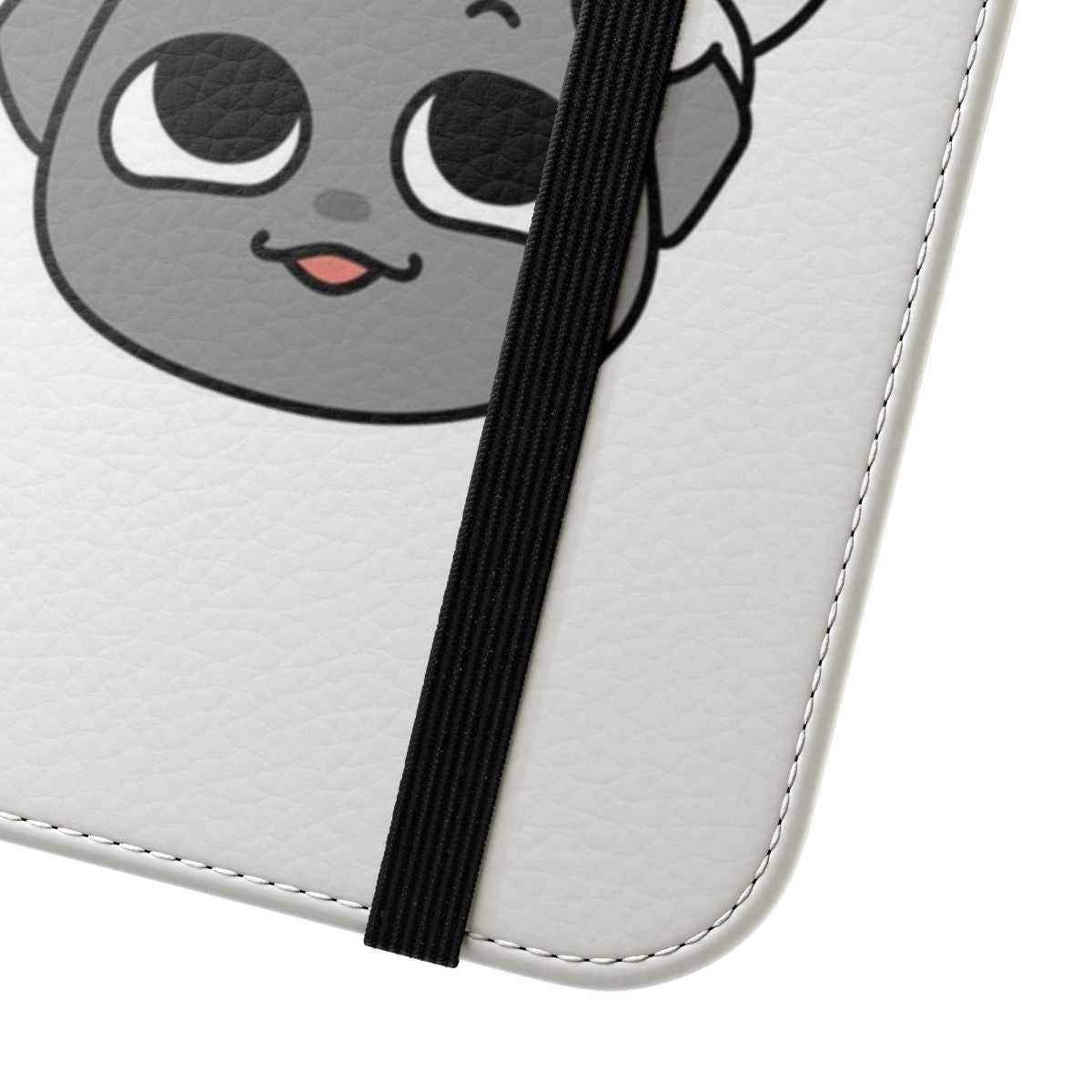 Cute cartoon dog and rabbit couple on a flip cover phone case. - Close Up