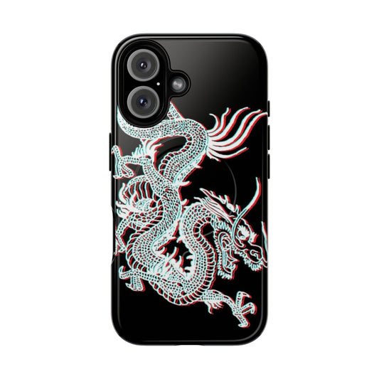 Magnetic tough phone case featuring an artistic Chinese or Japanese dragon design