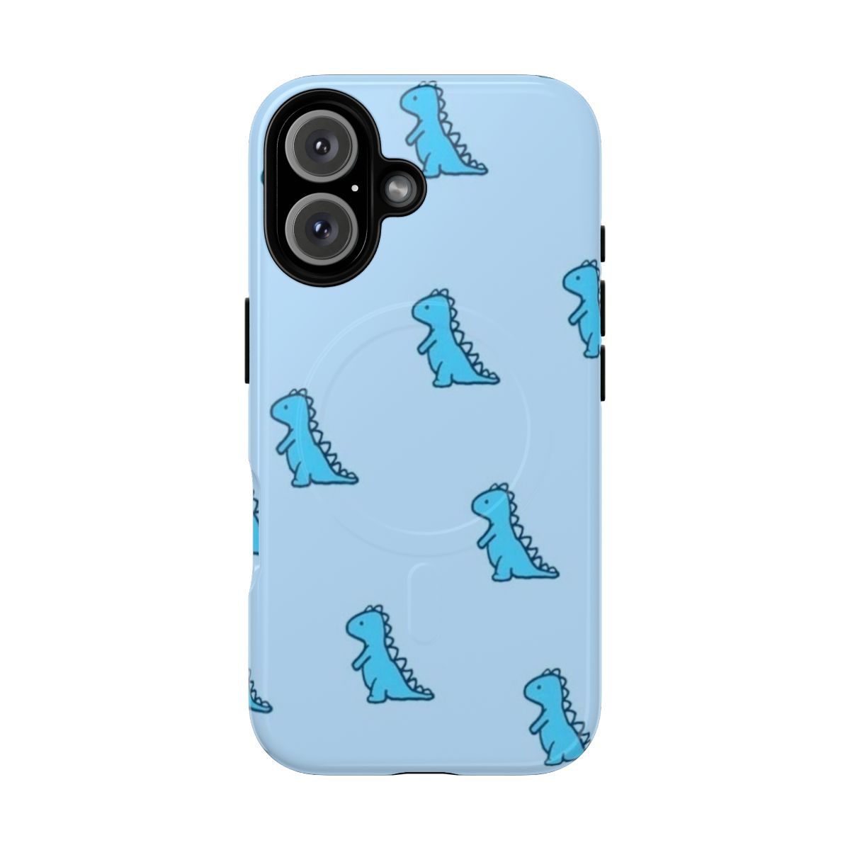 A blue dinosaur-themed magnetic tough phone case with an aesthetic, indie, and VSCO-inspired design.