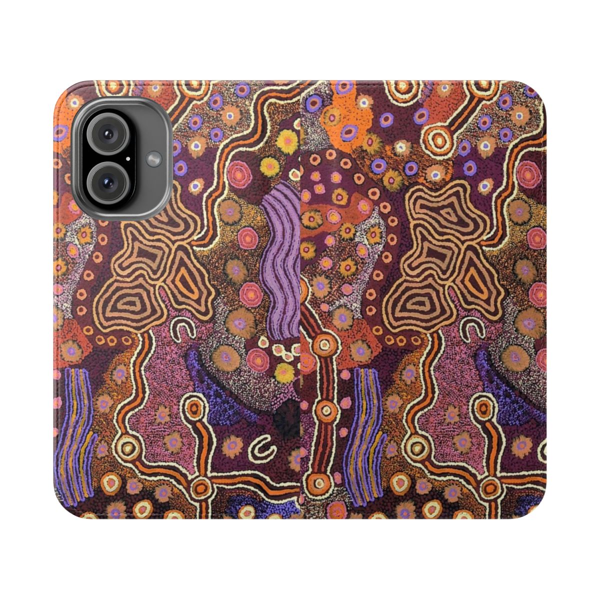 Vibrant Australian aboriginal-inspired dot painting phone case