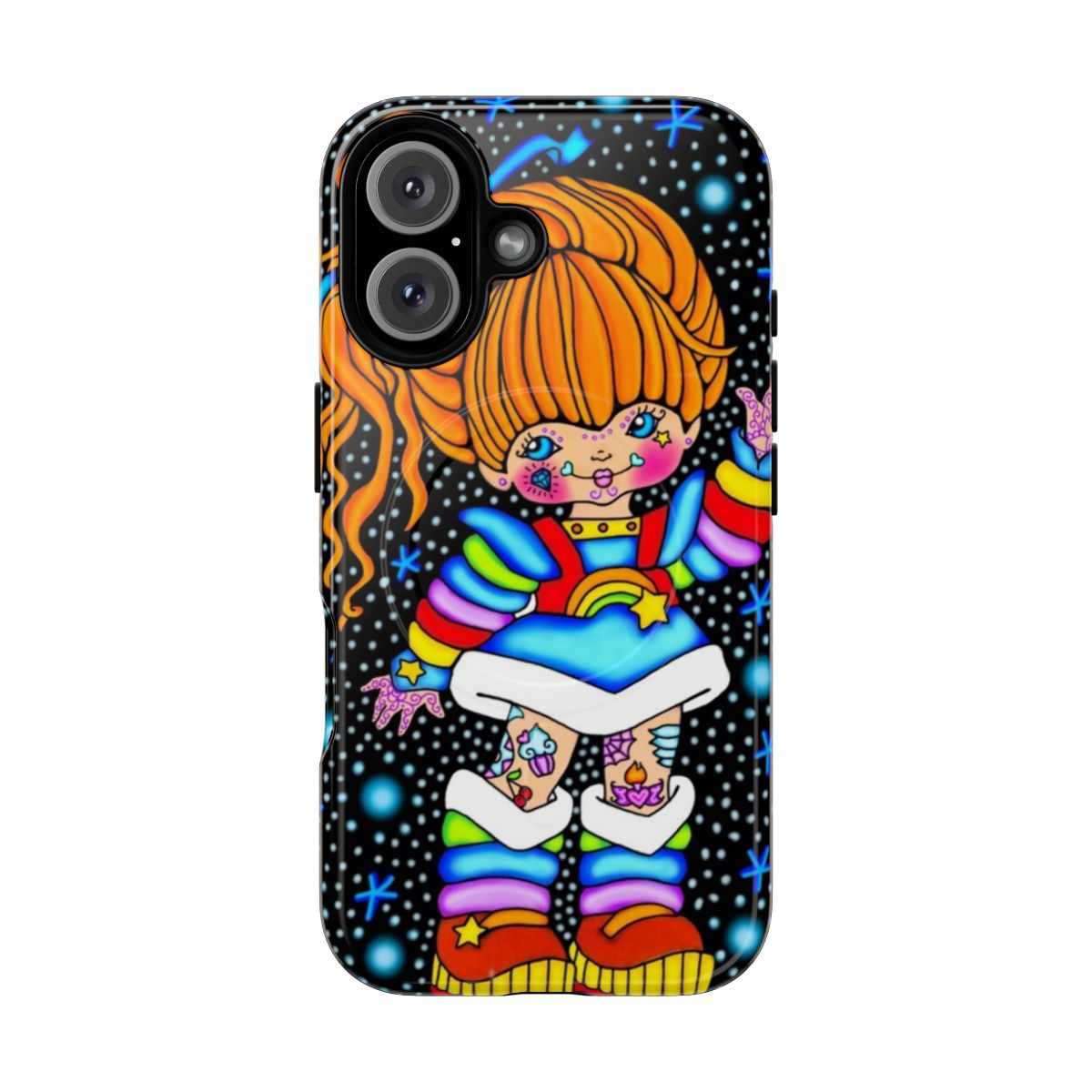 Colorful magnetic tough phone case with a rainbow design