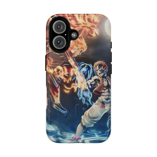 Demon Slayer-inspired phone case featuring Kyojuro Rengoku and Akaza artwork