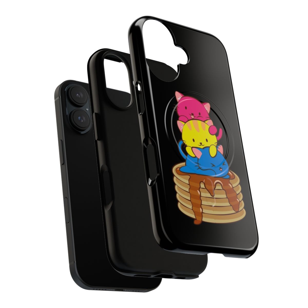 Pansexual pride flag phone case with cute kawaii cats eating pancakes - Layers