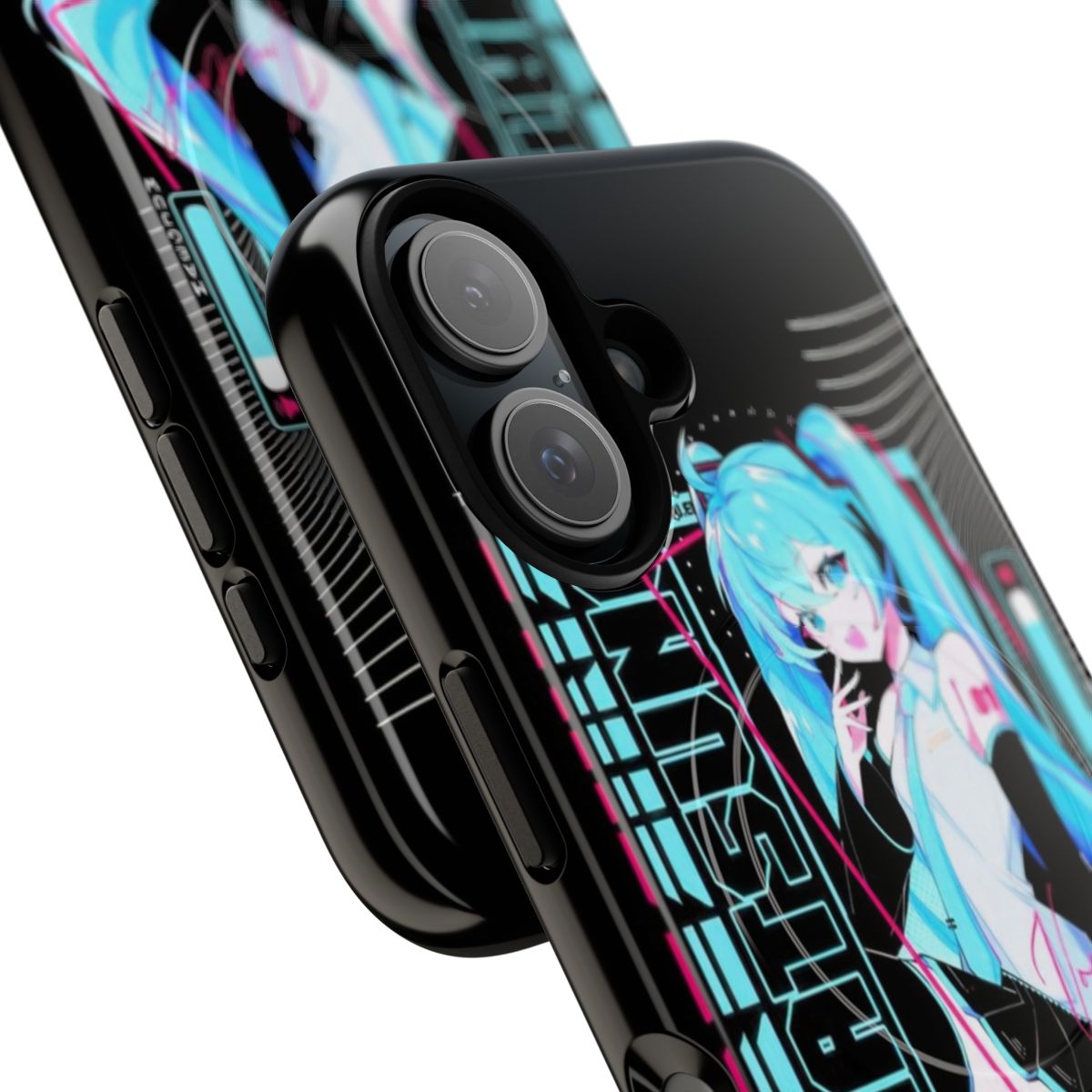 Anime-themed phone case featuring Hatsune Miku, a popular Vocaloid character, with a magnetic tough design. - Detail