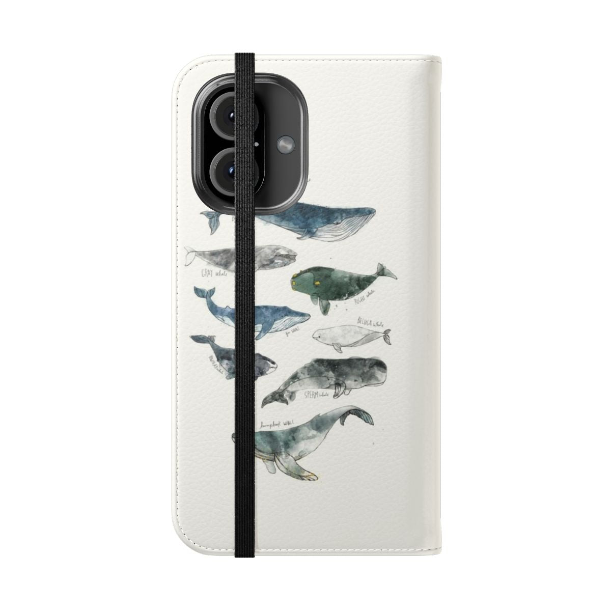 Watercolor illustration of whales on a smartphone flip cover case - Folded Front