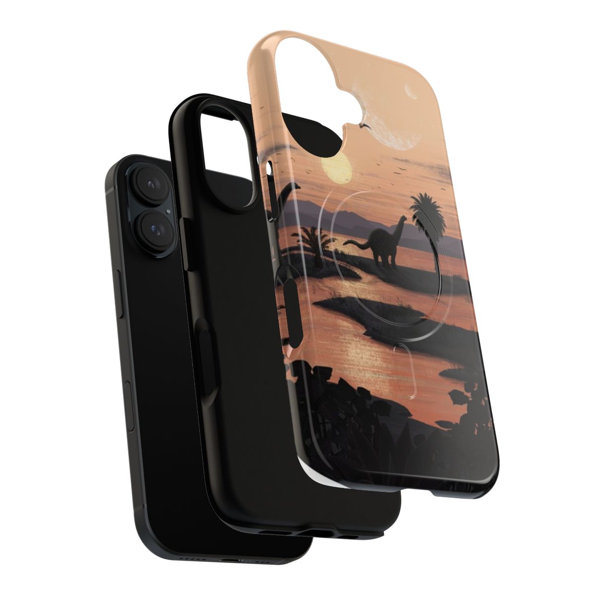 Jurassic beach phone case featuring a dinosaur and nature landscape design - Layers