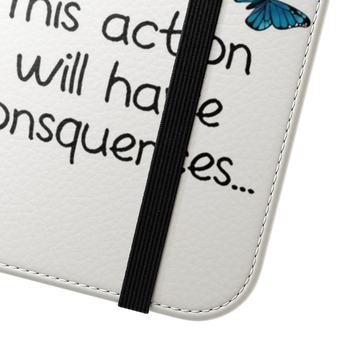 Blue butterfly phone case with a flip cover design featuring the iconic life is strange imagery - Close Up