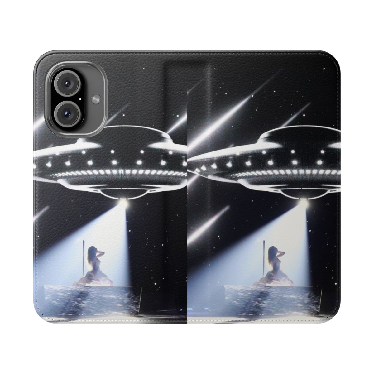 Taylor Swift-inspired flip phone case with a down bad UFO design