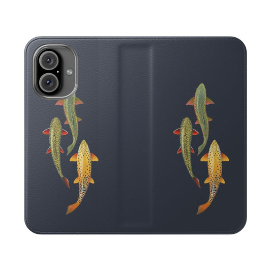 Artistic three trout design on a flip phone case