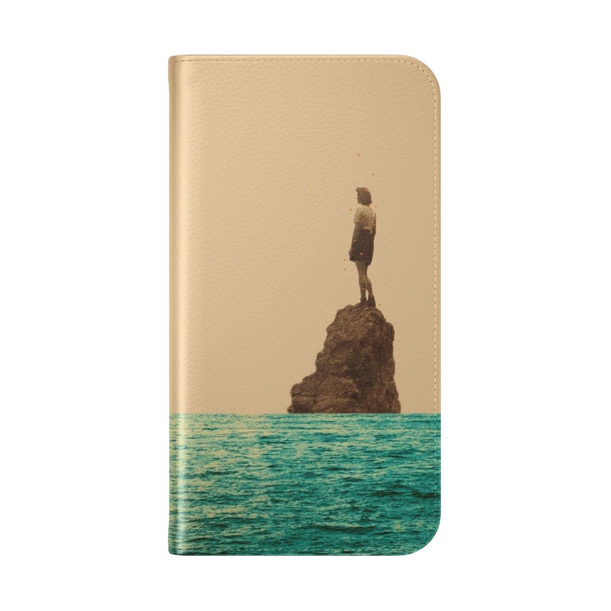 Vintage collage design phone case featuring a surreal, summer-themed nature scene with a lone woman. - Folded Back