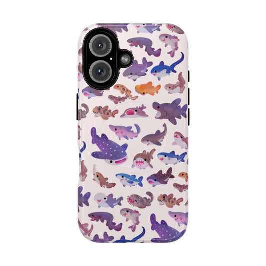 Pastel-colored shark design on a durable phone case