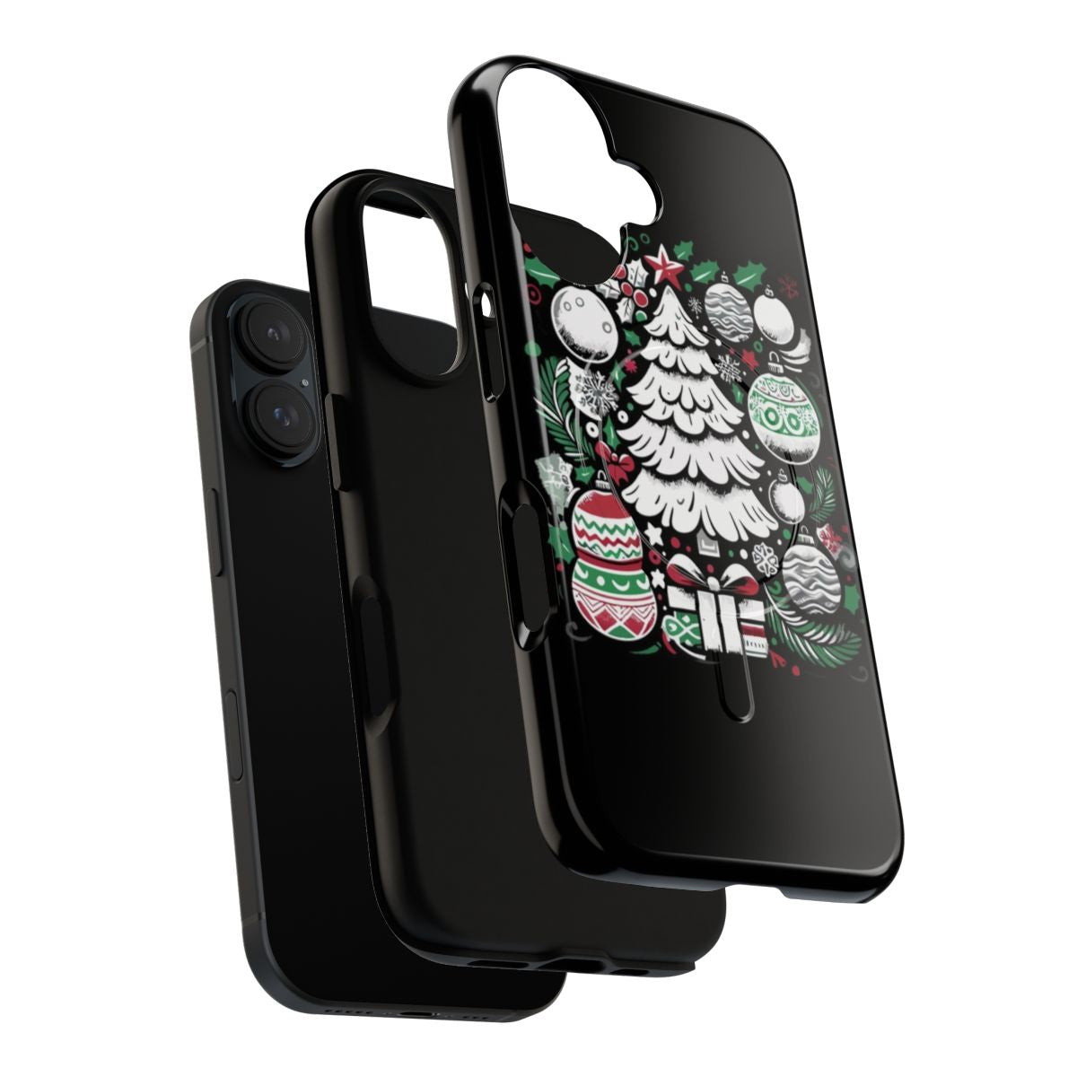 Magnetic phone case featuring a colorful Christmas tree with ornaments design - Layers