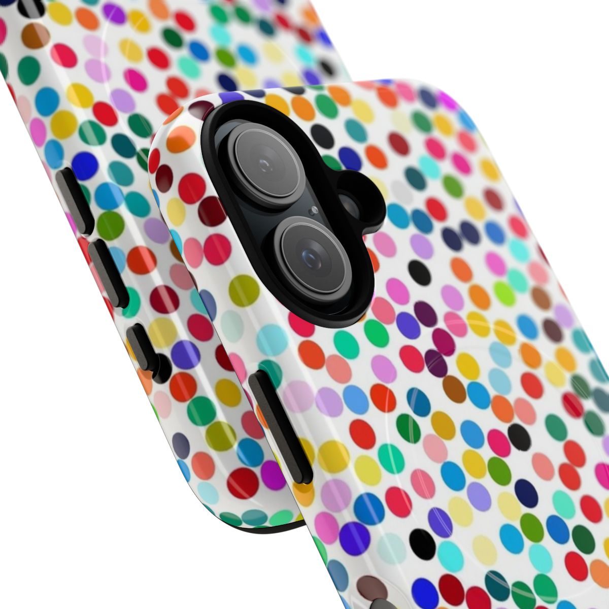 Colorful polka dot phone case with a vibrant, artistic design - Detail