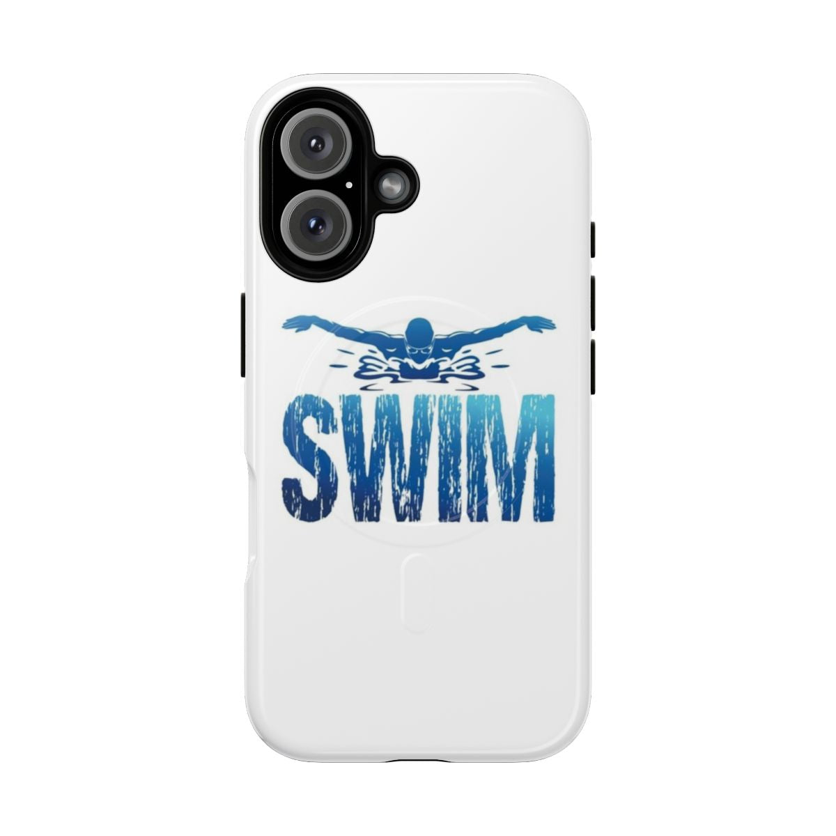 A vintage-style magnetic phone case with a swimming and water sports design