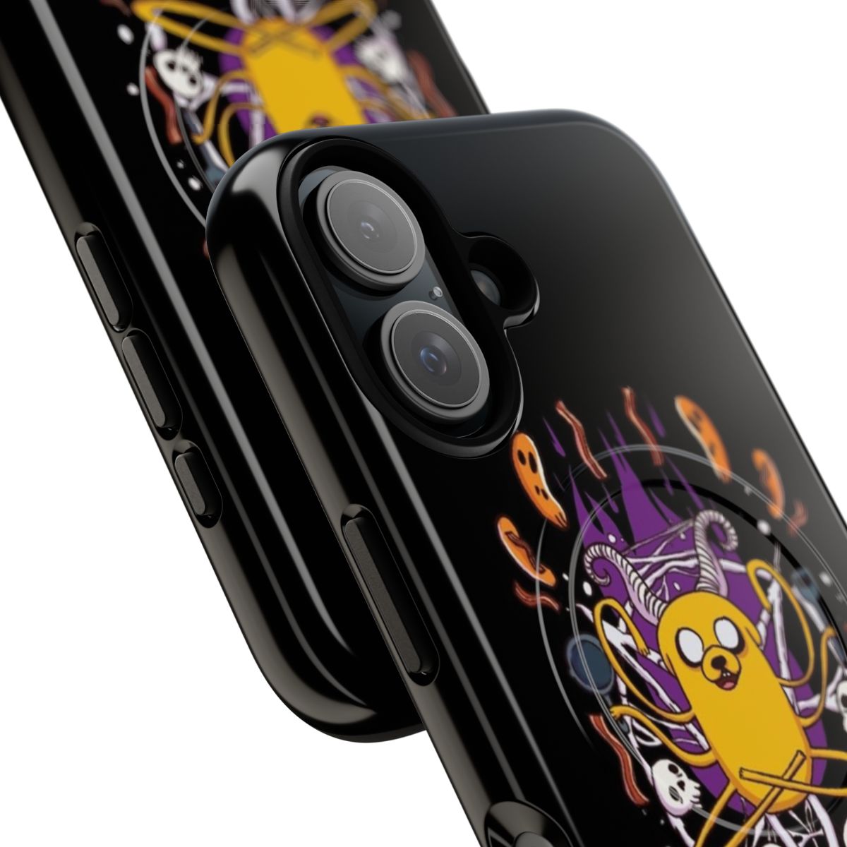 Sleek black phone case with bacon pancakes and occult symbols, perfect for Adventure Time enthusiasts - Detail