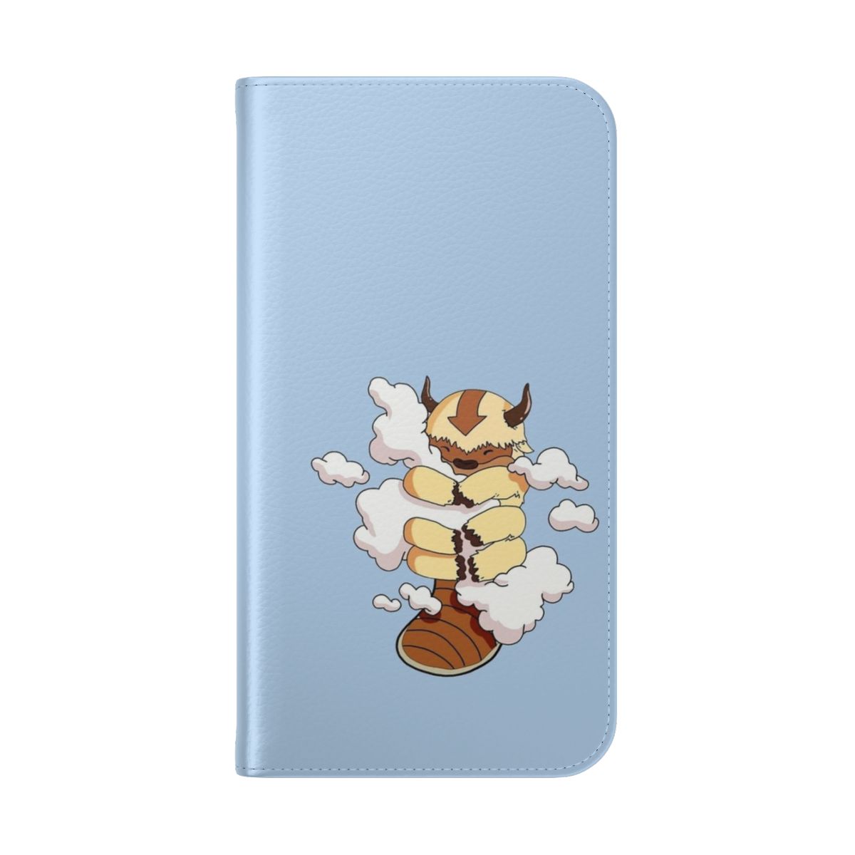 Flip phone case featuring Appa from Avatar: The Last Airbender with clouds in the background. - Folded Back