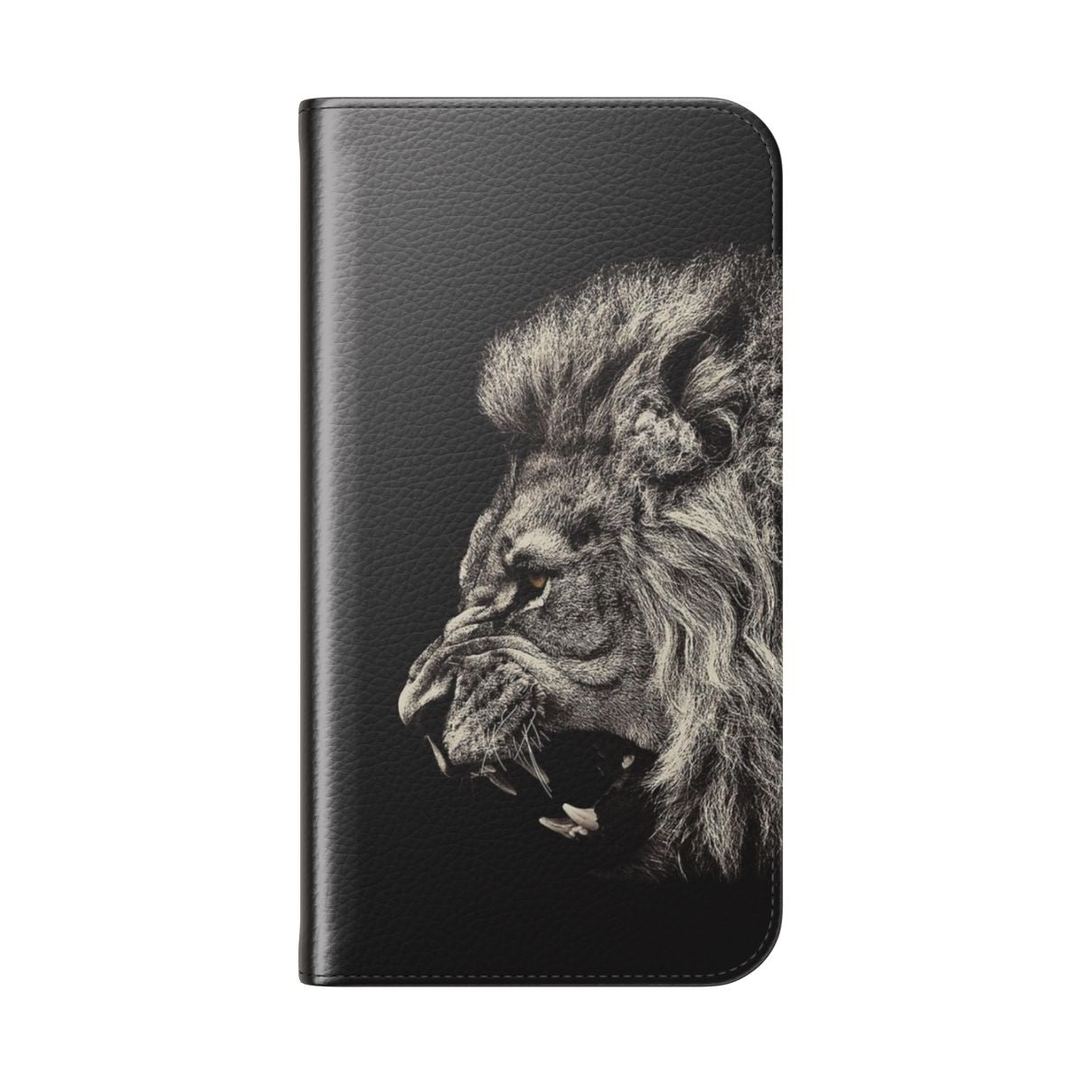 Roaring lion graphic on a stylish flip phone case - Folded Back