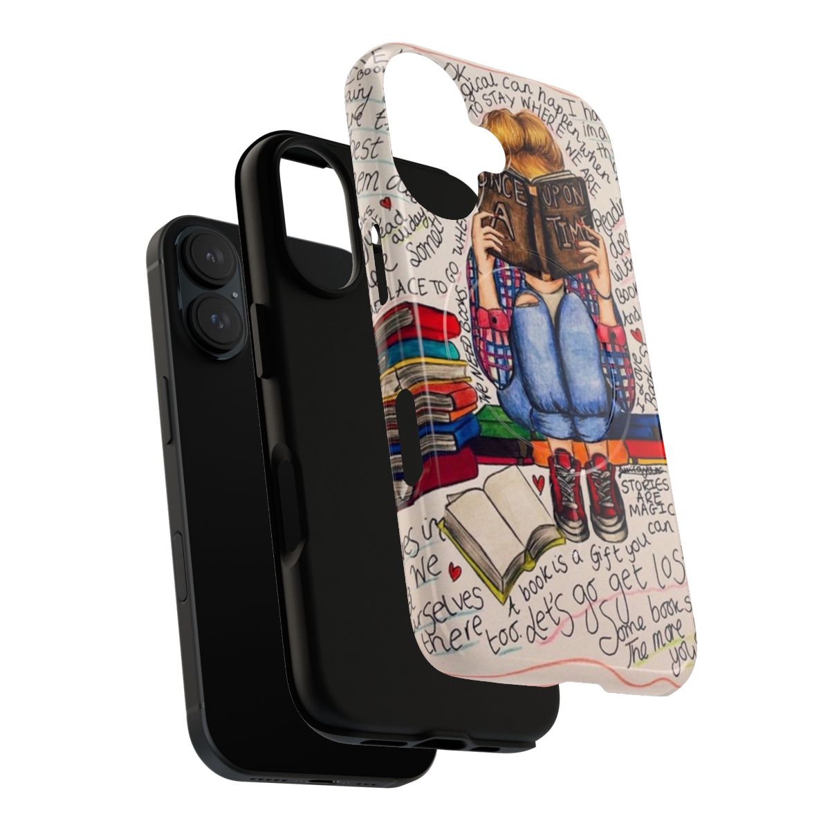 Magnetic tough phone case featuring the quote "Reading is Dreaming with Open Eyes" and a cartoon illustration. - Layers