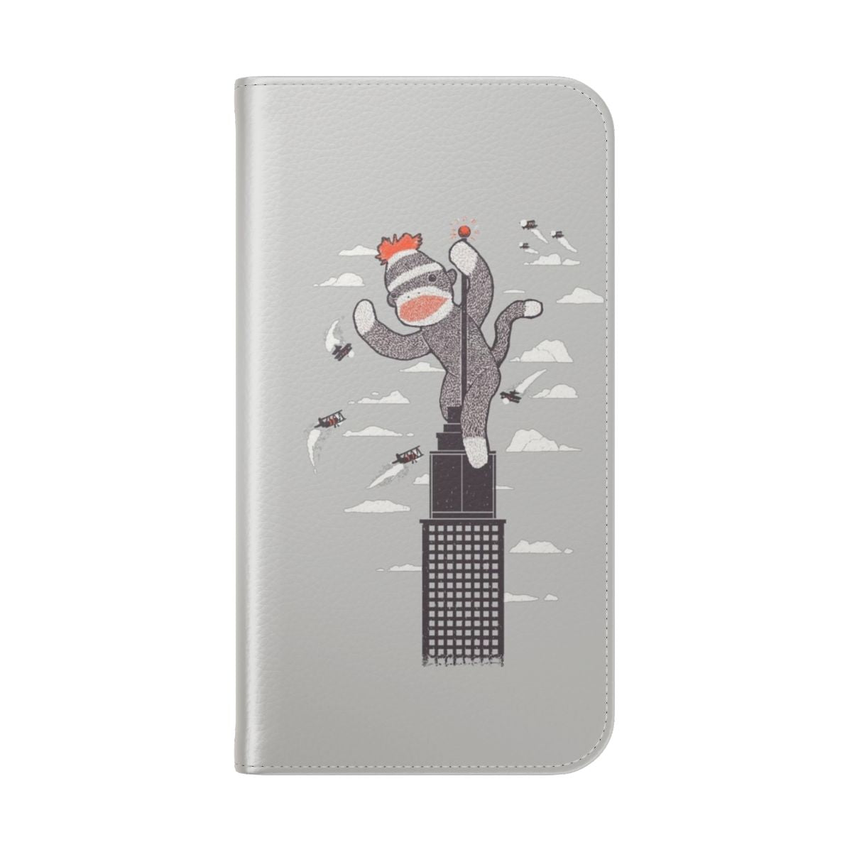 Flip phone case featuring a cute and cuddly sock monkey design - Folded Back