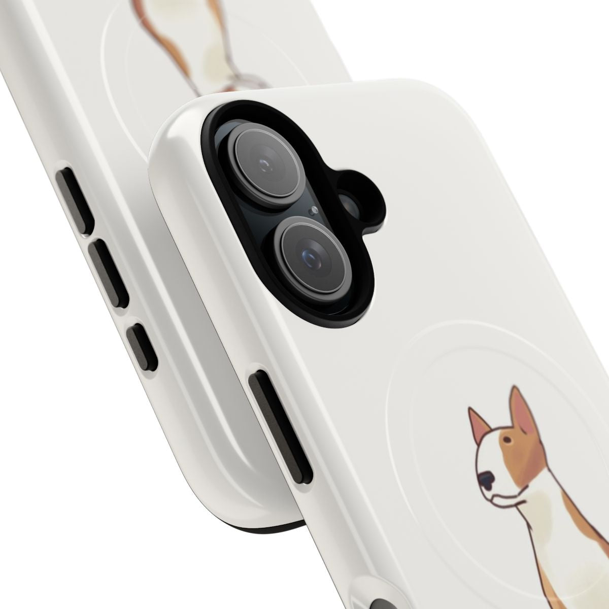 Cute bullterrier illustration on a durable, magnetic phone case - Detail